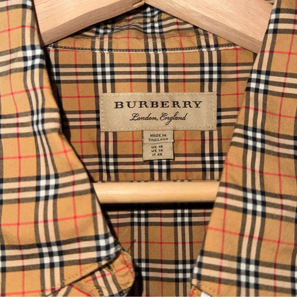Burberry London England Classic Vintage Check Button Up Shirt Womens 14 EUC - Picture 7 of 13